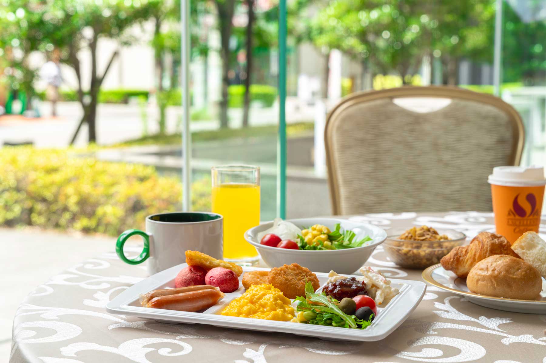 Breakfast - Indoor terrace seats overlooking Kitahama